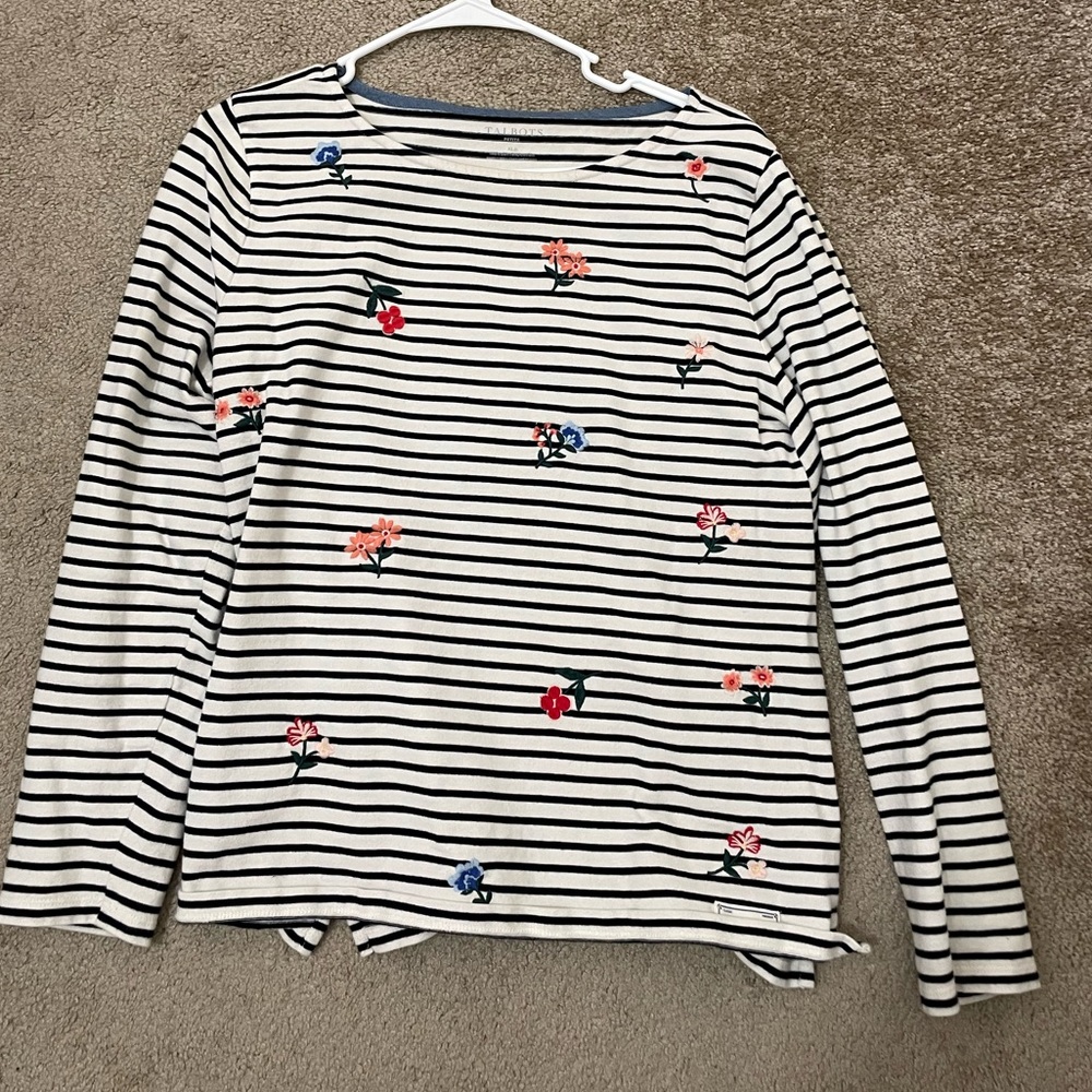 XLP Black and White Striped and Floral Long Sleeve Top